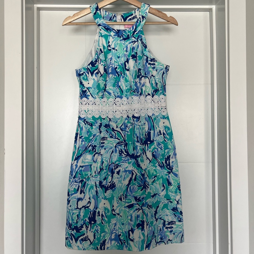 Lilly Pulitzer Ashlyn Dress Tropical Turquoise Elephant Appeal - Size 0 NWOT